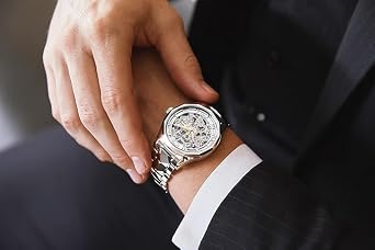 OLEVS Men Skeleton Watch Automatic Mechanical Self Winding Sapphire Crystal Luxury Dress Tungsten Steel Waterproof Two Tone Strap