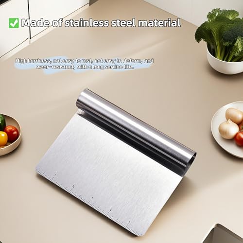 5.9\" Professional Stainless Steel Dough Scraper and Bench Knife with Measurement Scale, Multi-Purpose Pastry Cutter for Baking, Pizza, Grill, Dough, Vegetables