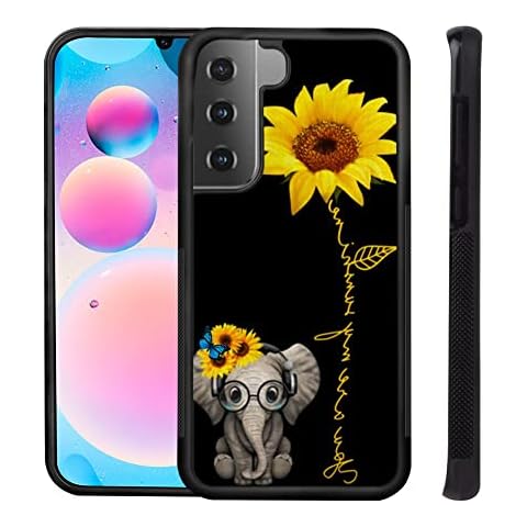 LIWEILE Phone Case for Samsung Galaxy S21+ with Sunflower Elephant Style Black Textured Frame Shockproof TPU Anti-Slip Smartphone Protective Case Cover