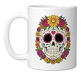 Halloween Sugar Skull Floral Wreath - Halloween Skull Art Ceramic Mug, White
