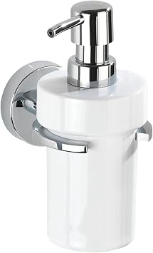 Vacuum-Loc Hand Soap Dispenser, Bathroom Soap Dispenser, Soap Dispenser Wall Mounted, Ceramic, White, Chrome-Plated, Dimensions 3.1 x 6.7 x 5.1 in