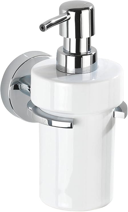 Vacuum-Loc Hand Soap Dispenser, Bathroom Soap Dispenser, Soap Dispenser Wall Mounted, Ceramic, White, Chrome-Plated, Dimensions 3.1 x 6.7 x 5.1 in