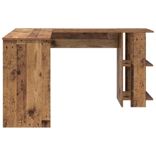Bureau d'angle ergonomique en bois vieilli pour optimiser le rangement et le télétravail