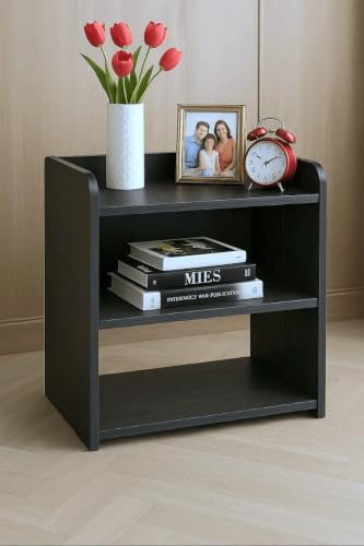 Image of Nightstand Side Table with 2 Open Shelves, Black