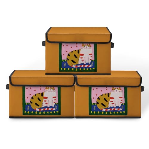 Image of Stackable Storage Bins with Lids,Closet Organizers Fabric Box for Home and Office,Blanket Clothes Organizers,Under Bed Storage Containers 3 Pack