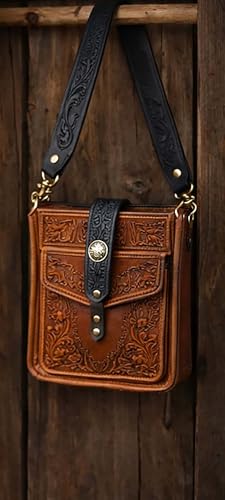 Image of CHALLENGER Western Floral Tooled Leather Replacement Shoulder Purse Guitar Cross Body Strap 115RS-Straps