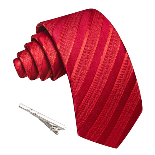 Image of Barry.Wang Silk Men Ties Formal Stripes Necktie and Tie Clip for Wedding Party Business Fashion Classic