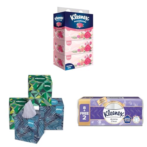 Image of Kleenex 3 ply Scented Facial Tissue Flat Box - Rose Aroma, 90 Pulls, Pack of 4 (Total 360 Sheets) (