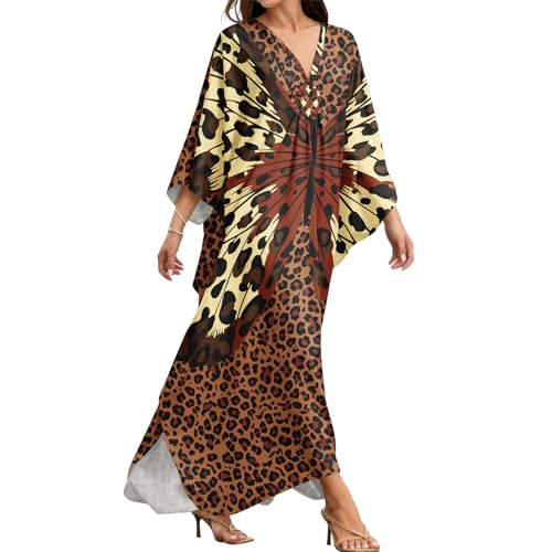 Image of MAKABO Kaftan Dresses for Women, V Neck Moo Moos Colorful Print Cover Ups Caftan Beach Dresses for Swimwear