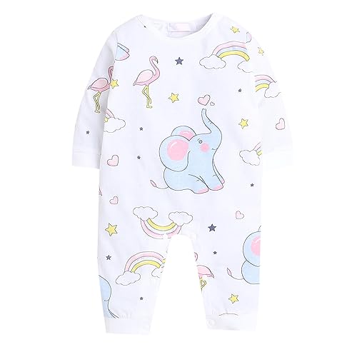 Image of Hopscotch Unisex Cotton Animal Print Full-Sleeve Romper In White Color