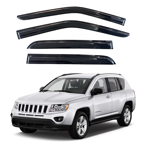 KPY Window Visor Compatible with Jeep Compass 2007-2016, 4PC Rain Guard Side Window Vent Deflectors Tape-On Mugen Style, 2007 2008 2009 2010 2011 2012 2013 2014 2015 2016