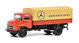 Zeit: Historisch Schuco 452649700 L911 mit Mercedes-Benz Beschriftung, Modellauto, Maßstab 1:87, rot mit gelber Plane