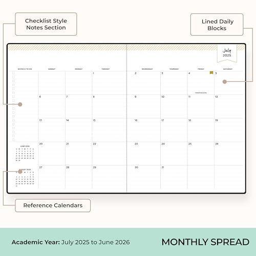 Blue Sky Day Designer 2025-2026 Academic Year Weekly and Monthly Planner Calendar, July 2025 - June 2026, 12-Month, 8" x 10", Faux Leather Cover, Bookbound, Black - Thumbnail 4