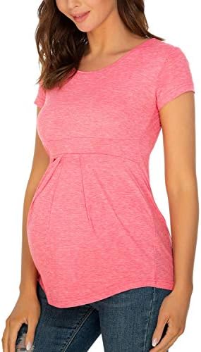 Glampunch Women's Maternity Tops Short&3/4 Sleeve Round Neck Front Pleat Peplum Tunic Top Pregnancy Shirts