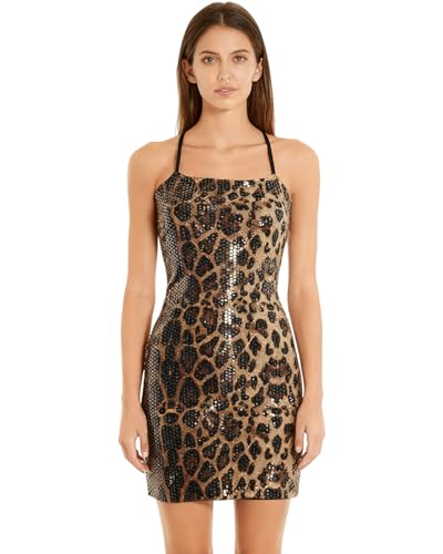 Image of Women's Sequin Bodycon Mini Dress Sparkly Dress Sexy Criss Cross Open Back Short Dress
