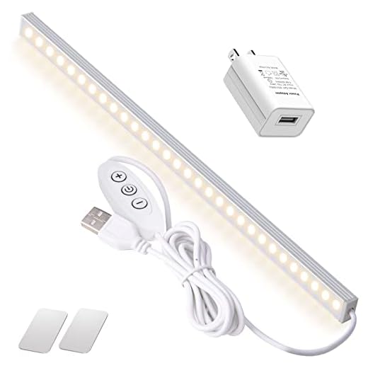 DWEPTU Under Cabinet Lighting Dimmable Under 12 Inch Cabinet Lights with USB Powered for Closet Light Bar Under Counter Lighting Work Tables Student Dormitory (Include AC Power Plug)