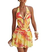 ZAFUL 3 Piece Bikini Sets for Women Halter Cowl Neck Metal Ring Triangle Side Tie Bathing Suits w...