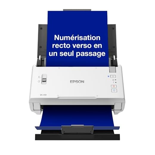 EPSON WorkForce DS-410 | Scanner de documents A4 - 600 DPI, USB, ADF, recto-verso, détection de double alimentation, protection du papier, 26ppm, design compact