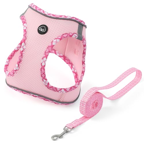 COMSLE Pettorina Cane Taglia Piccola, Morbida Imbottitura Pettorine per Cani con Guinzaglio Comodo, Riflettente Traspirante Pettorina Chihuahua per Passeggiate Corsa, Rosa, XS