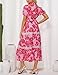 GRACE KARIN Women's 2025 Summer Floral Flowy Dresses Boho Tie Belt Short Puff Sleeve A Line Maxi Shirt Dress with Pocket Pink Red XX-Large