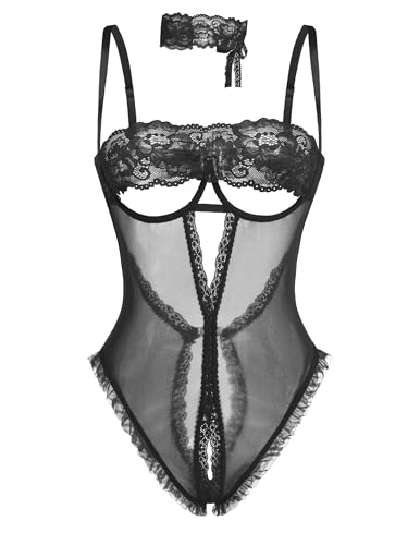 Avidlove Sexy Lingerie for Women One Piece Mini Bodysuit Exotic BabyDoll Black