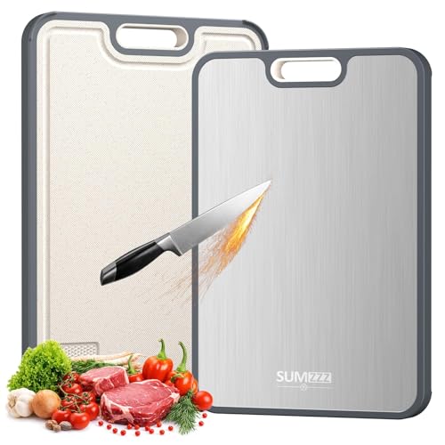 Image of Sumzzz Titanium Cutting Board for Kitchen, Cutting Board Double Sided Food Grade, Pure Titanium /PP, Easy to Clean Large Size 16 inchx10 inch