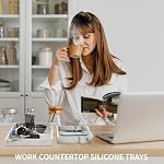 BBK Bathroom Vanity Tray - 2 Pack (7.8" and 11.8") Silicone Bathroom Trays for Counter, Perfume Key Trinket Ring Tray, Decor Soap Dispenser Countertop Tray for Kitchen Sink Organization (Marble Gray) - Image 5
