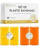 BeeCare+ Self-Adhering Dog Bandages for Wounds from Natural Rubber Latex – Licking and Dirt Protection Elastic Cat and Dog Wound Care – Set of Breathable Rolls 4 x 5 cm & 2 x 10 cm
