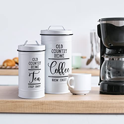 Farmhouse Canisters Sets For The Kitchen, Dayyet Airtight Kitchen Canisters For Countertop, White Flour And Sugar Containers, Tea Coffee Sugar Canister Set, Farmhouse Kitchen Decor And Coffee Bar Accessories, Set Of 4 #TOP5