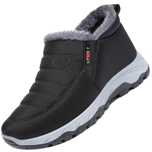 AZMAHT Chaussures Homme Pieds Larges Bottes de Neige Femme Bottes Hiver Fourrure Doublure Chaude Imperméable Confort Bottines Chaussures Extérieur Antidérapant,Women's Black,43/265mm