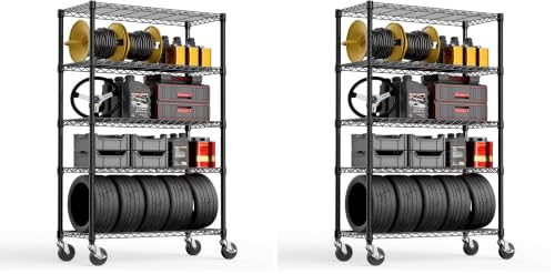 Image of M MZG 5-Shelf Storage Shelves,Wire Shelving Heavy Duty Metal Storage Shelving Unit Adjustable Garage Shelving Rack Pantry Kitchen (Black, 5 Tier,17.7 inch D x 47.2 inch W x 76.7 inch H) (Pack of 2)
