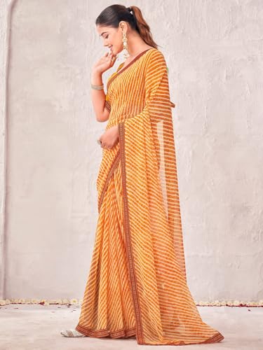 Image of SIRIL Women's Georgette Leheriya Printed Embroidery Lace Boarder Saree With Unstitched Blouse Piece