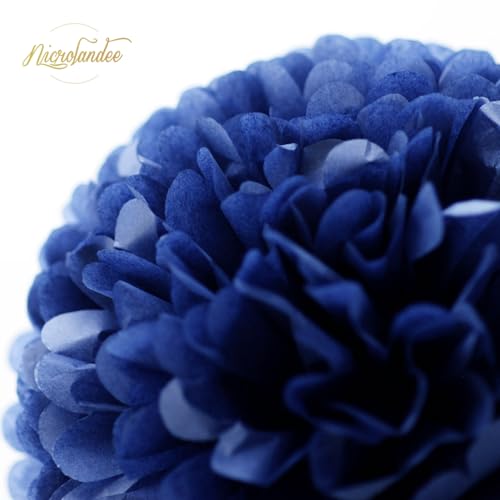 image for NICROLANDEE 15 PCS Navy Blue Gold Tissue Paper Pom Poms for Men Birthd