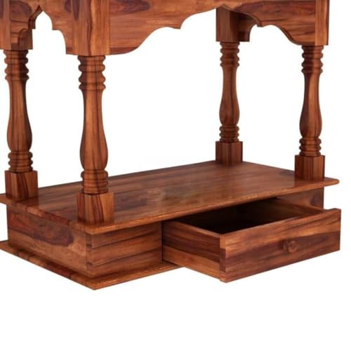 Image of MISAN Wooden Wall Mounted Temple, Traditional Indian Style, Sheesham Wood,Sheesham Wood Pooja Mandir for Home (H-Hony)