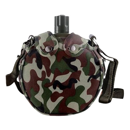 Vistnale Canteen Water Bottle, Canteen 5x7x2 Leakproof Stainless Steel with Camouflage Cover & Strap, Portable Multi-Functional Water Bottle for Outdoor Camping Hiking, 550ML
