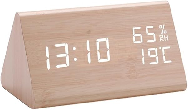 Digital Alarm Clock With Warm Wooden Exterior AboveClock Digital Alarm Clock Wooden Alarm Clock With LCD Display Showing Temperature And Date Snooze Functionbeige