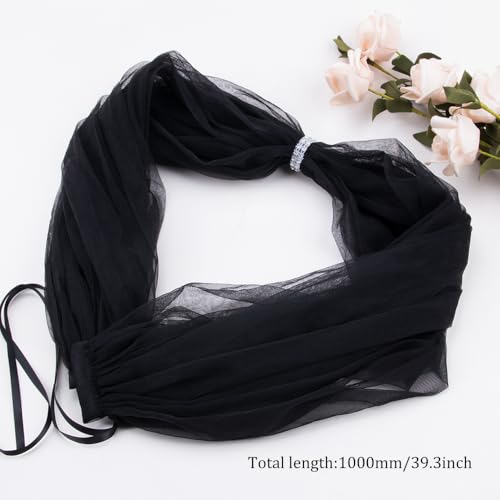 ZORZA 1Pcs Elegant Detachable Tulle Sleeves Sophisticated Black Shawl with Lace Detail Sheer Tulle Capes Cover Up for Weddings Formal Parties and Proms4