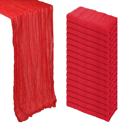 Heneger 16 Pack 23 x 120 Inch Red Table Runner 10Ft Cheesecloth