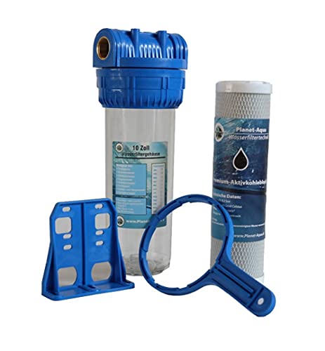 Wasserfilter Gehäuse Set Filtergehäuse 10 Zoll x 1 IG + AKTIVKOHLE BLOCK Filter Hauswasser Trinkwasser Werk Garten Wasser Brunnen Zisterne Küchen Pool gegen Bakterien Viren Gerüche