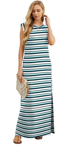 Image of GRECERELLE 2026 Women Year-Round Casual Round Neck Loose Split Wrinkle-Free Long Maxi Vacation Dress with Pockets (XXS-4XL)