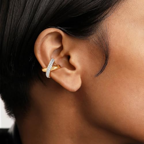 Ear Cuff Earrings for Women 14K Gold Plated Cubic Zirconia Paved Sparkling Huggie Ear Cuffs Non Piercing | Clip On Cartilage | Single2