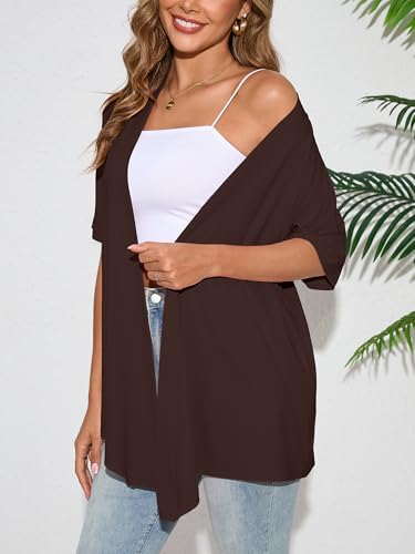 Image of Heymoments Women's Lightweight Open Front Cardigans Short Sleeve Casual Soft Knit Cardigan Sweaters with Pocket S-2XL