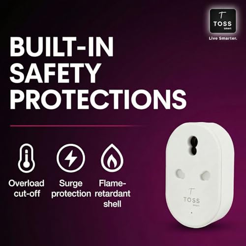 Image of Toss Smart WiFi Plug 16A with Energy Monitoring | Voice Control - Alexa & Google Assistant Compatible | Smart Socket for AC, Geyser, Water Pump, Heater & Heavy Appliances - Remote App Control