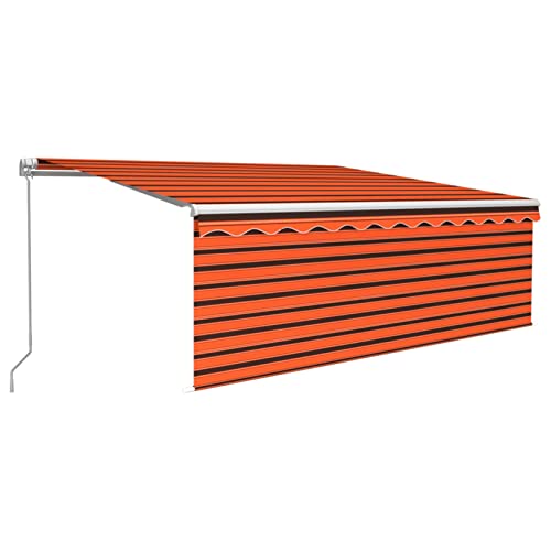 Tidyard Gelenkarmmarkise Einziehbar mit Volant, Sonnenmarkise Balkonmarkise Sonnenschutz Sichtschutz Markise für Garten Terrasse Balkon 4x3 m Orange und Braun