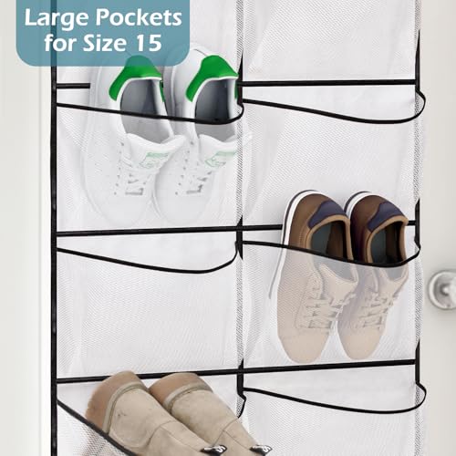 Kimbora SO-1012-WHITE Over The Door Shoe Organizer 12 Large Mesh Pockets Boots Hanging Storage Shoe Rack thumb #2