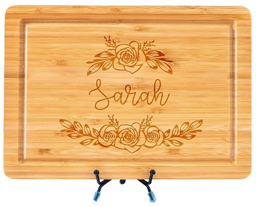 Custom Cutting Board with Cute Flower Wreath Design, Personalized Cutting