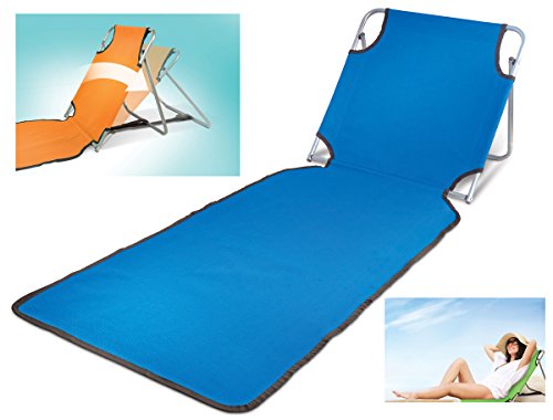 Portable Beach Mat Lounge Folding Chair – Folds Flat for Travel Adjustable Reclining Back – Outdoor Lightweight for Kids and Adults(Blue)