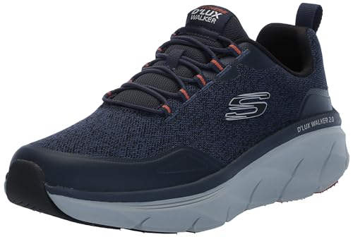Skechers Men's D'Lux Walker 2.0 Steadyway Sneaker, Navy/Orange, 11.5