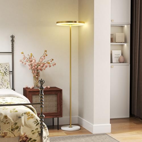 HOMCOM Lampada da Terra Moderna con Luce LED Dimmerabile a 3 Luminosità, Lampada a Piantana con Paralume in Acrilico e Interruttore a Pedale per Camera da Letto e Soggiorno, Oro