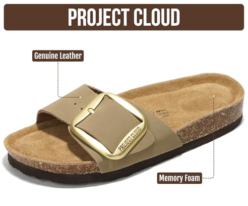 Image of Project Cloud 100% Genuine Leather Sandals Women Dressy Beach Essentials Slides for Women Footwear - Lightweight with Memory Foam Insole Sandals for Women 2026 - Womens Slides